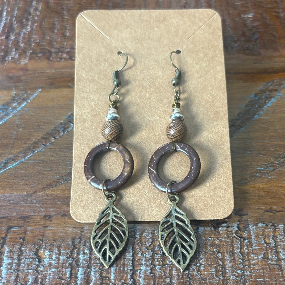 Leaf Dangle Earrings with Brown Accents